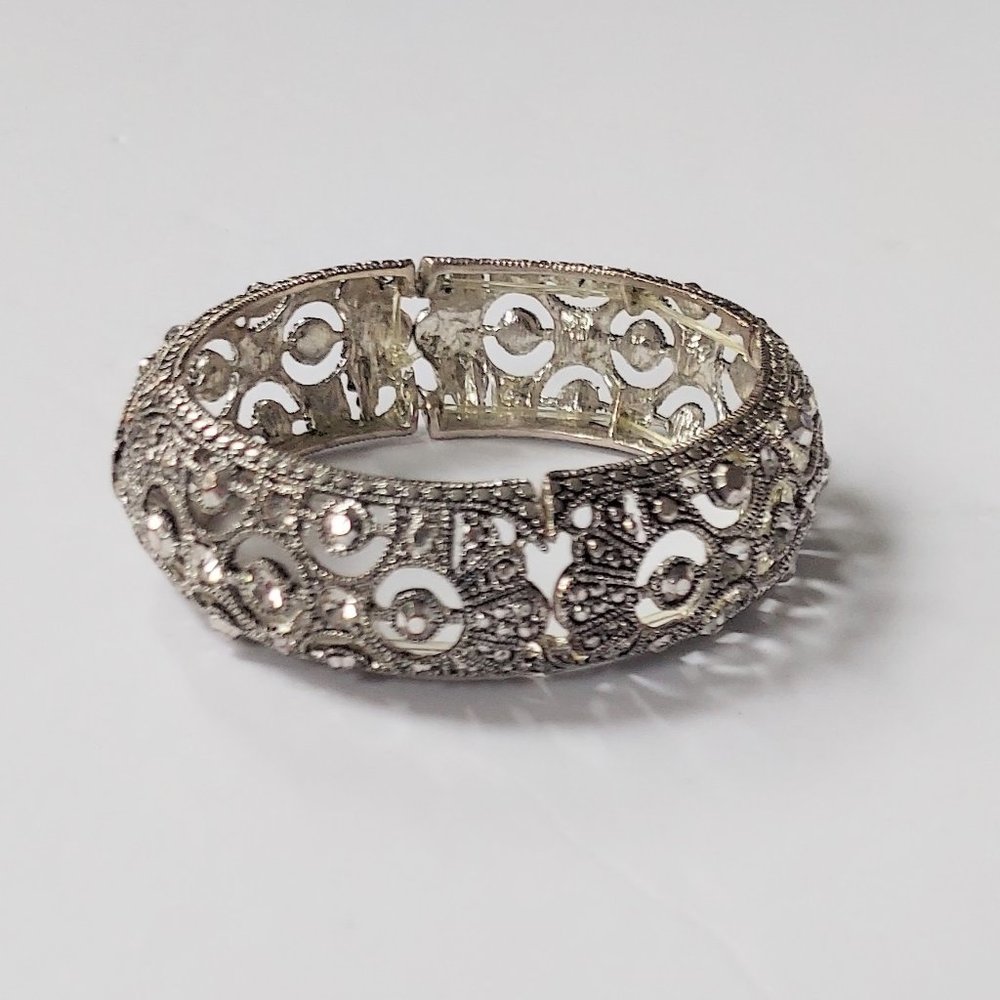 Silver Accent Bracelet Laser Cut Decorative Expandable 3" x  3"